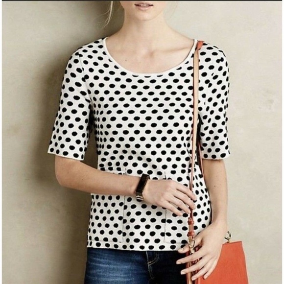 Anthropologie MOTH Polka Dot Front Pockets Sweater Top - Picture 2 of 5